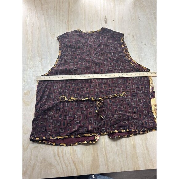 We Be BOP Sz 3x WILD Batik Rayon Camp Patchwork Vest Fall Browns Golds Beaded - Picture 5 of 7
